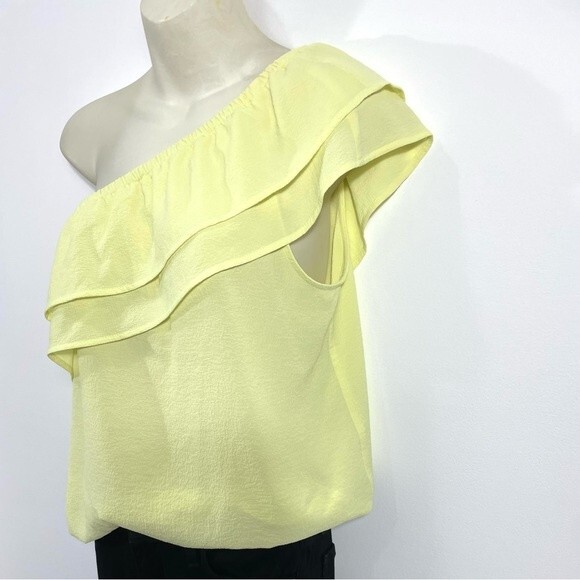 Apt 9 Women's Yellow Ruffle One Shoulder Boho Top Blouse Peasant - Picture 4 of 8